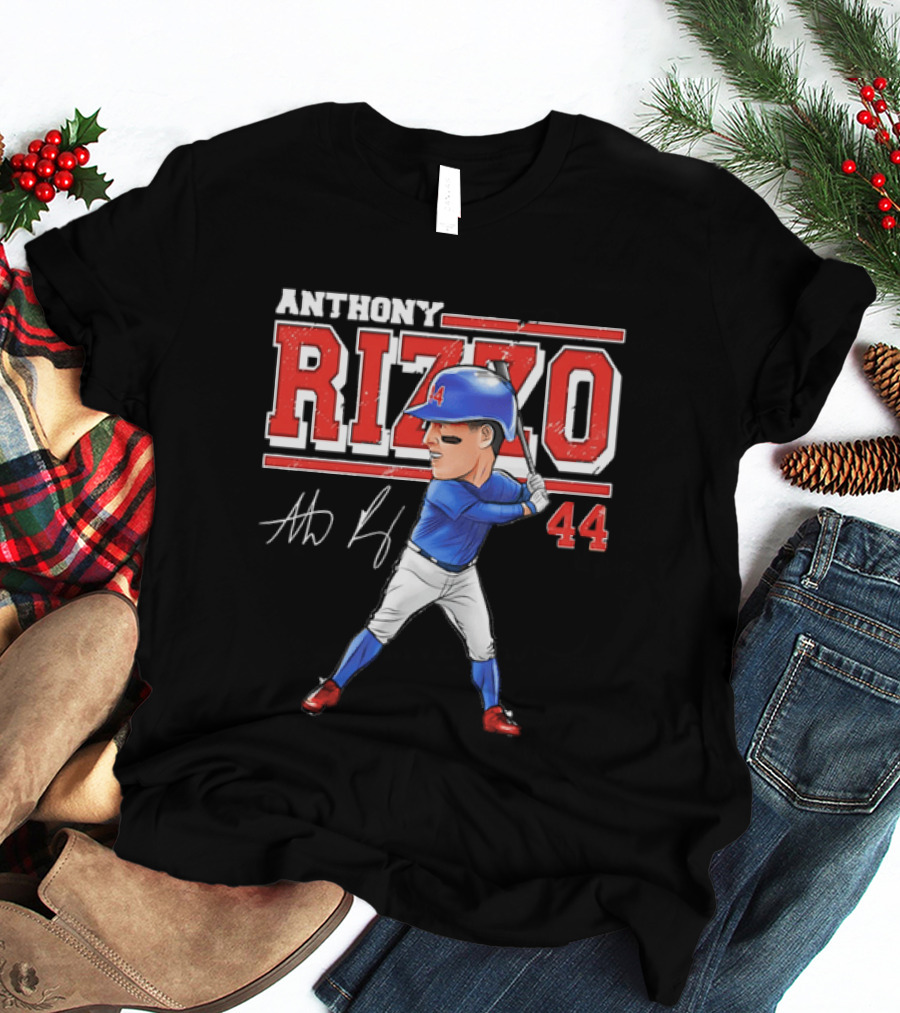 Anthony Rizzo 44 Baseball Player Caricature Batting Stance Distressed Signature T-Shirt
