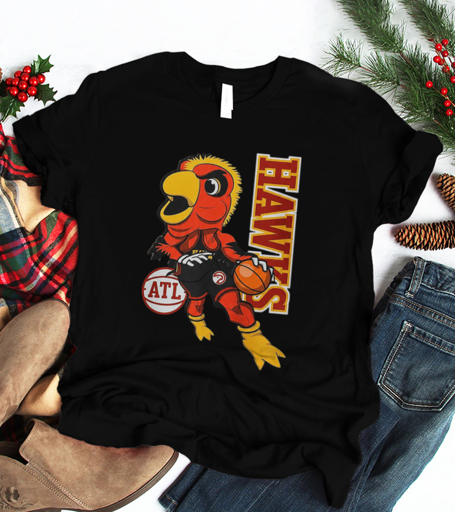 Hawks Bird Holding Basketball With ATL T-Shirt