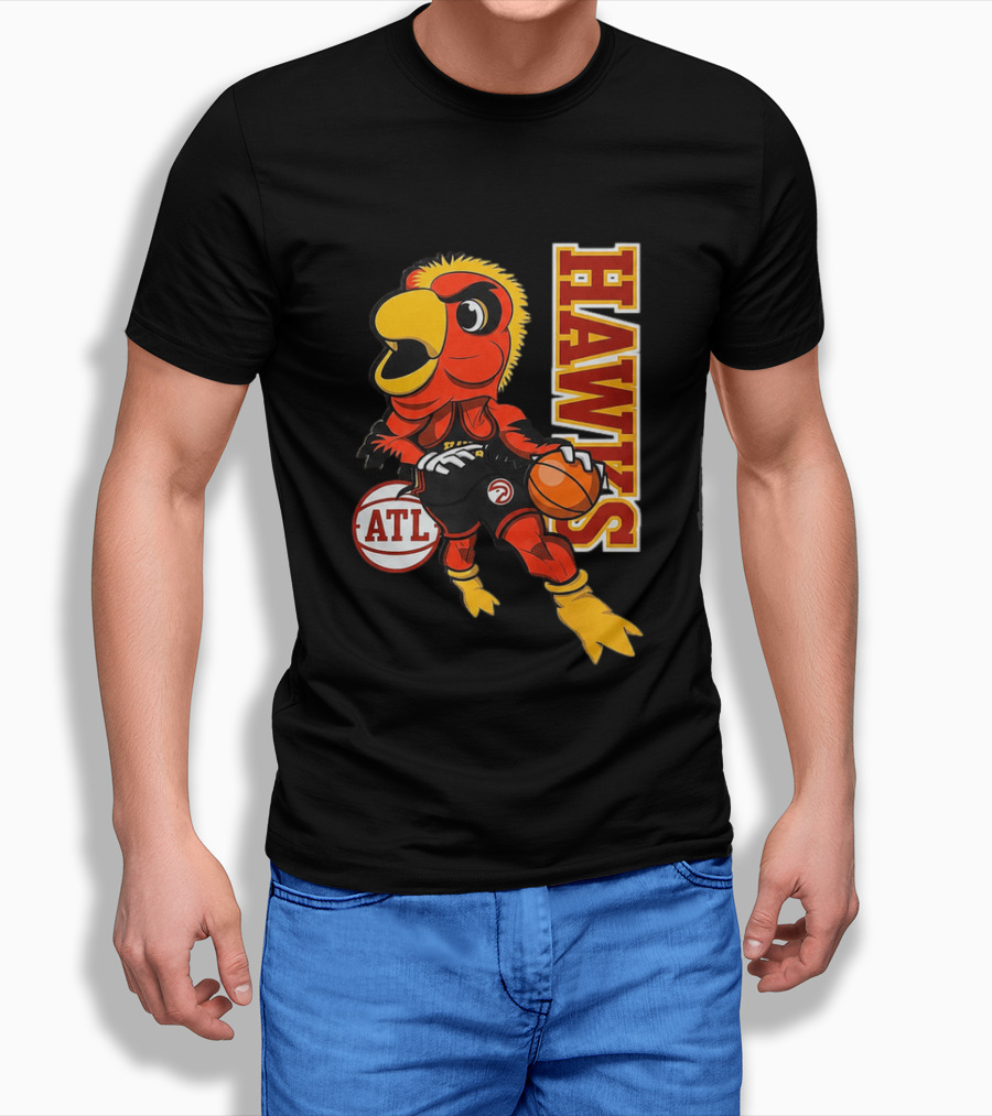 Hawks Bird Holding Basketball With ATL T-Shirt