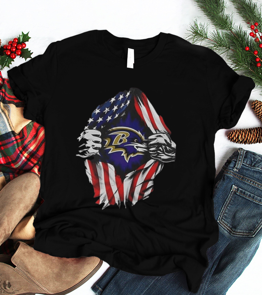 Baltimore Ravens American Flag Superman T-Shirt