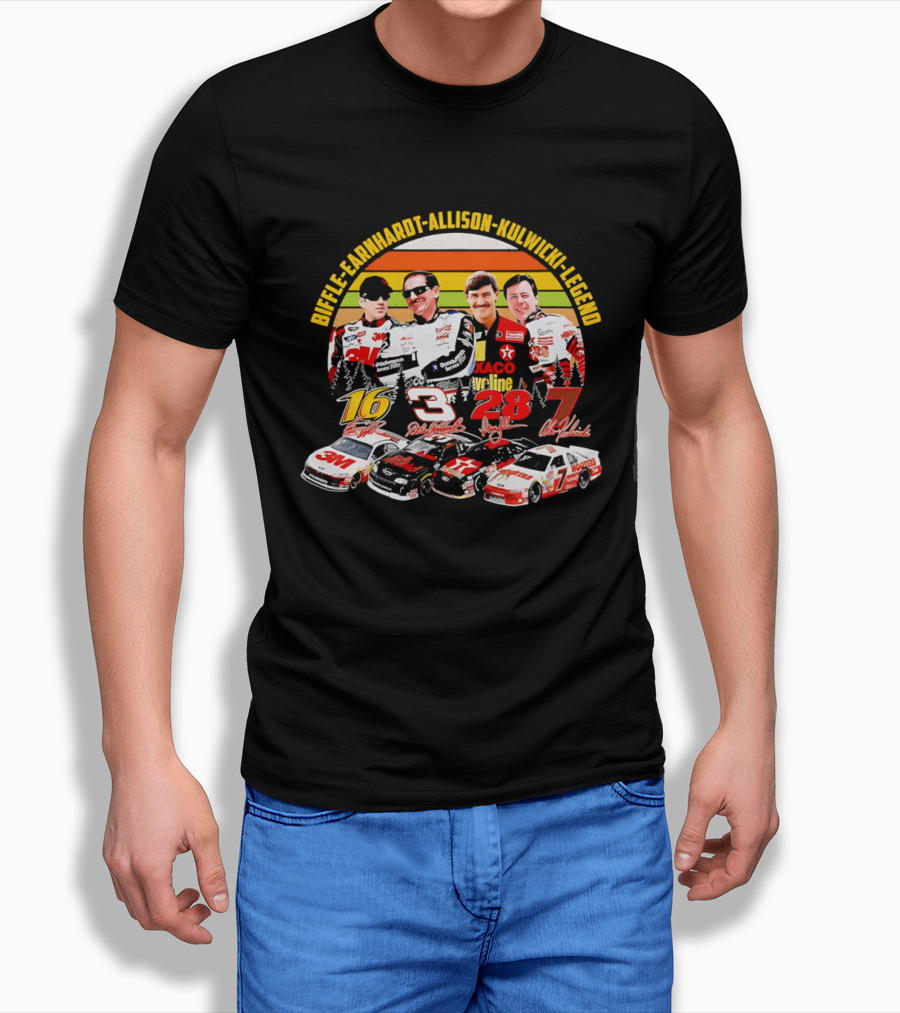 Biffle Earnhardt Allison Kulwicki NASCAR Legends 3M Valvoline Hooters Racing Cars T-Shirt