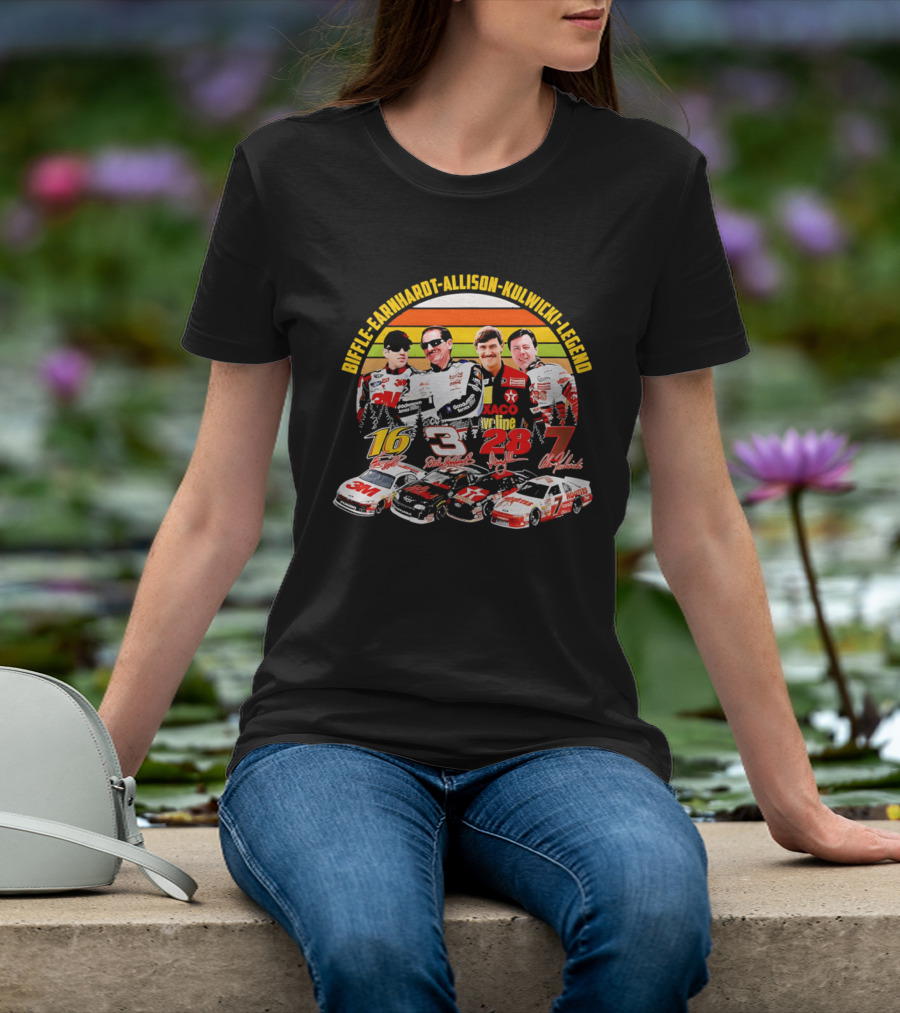 Biffle Earnhardt Allison Kulwicki NASCAR Legends 3M Valvoline Hooters Racing Cars T-Shirt
