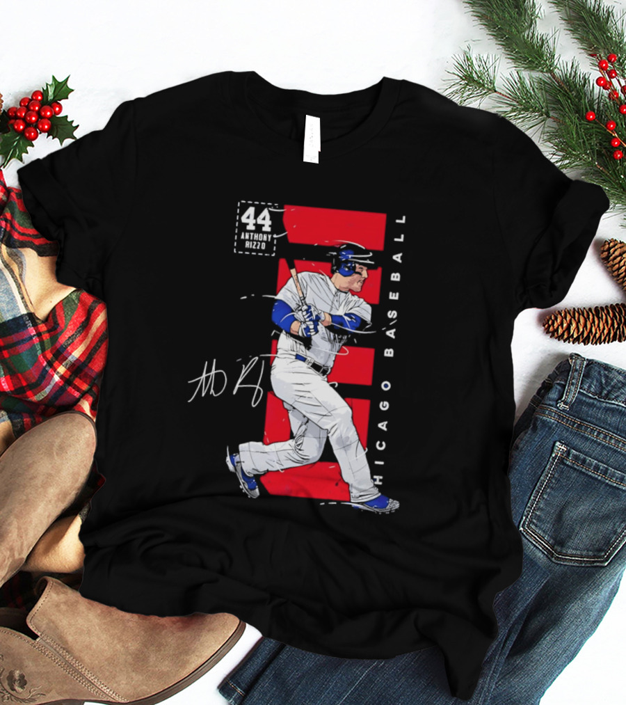 Chicago Baseball 44 Anthony Rizzo Swinging White And Red T-Shirt