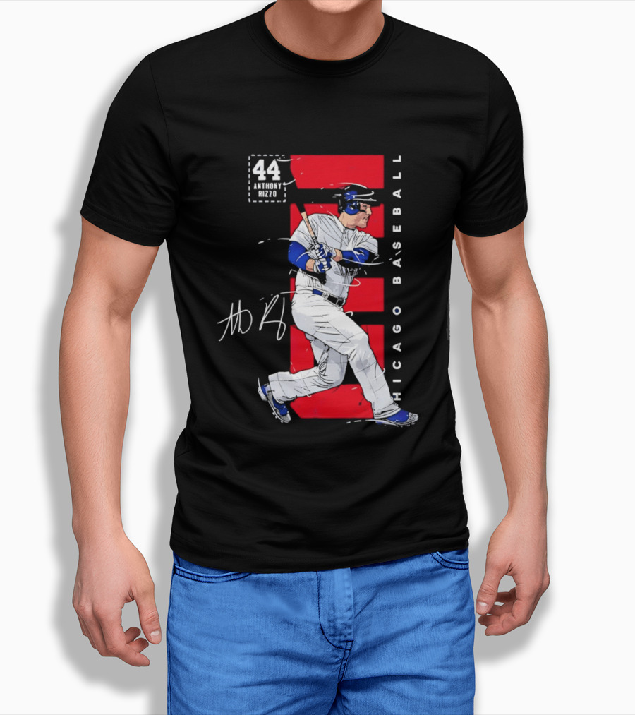Chicago Baseball 44 Anthony Rizzo Swinging White And Red T-Shirt