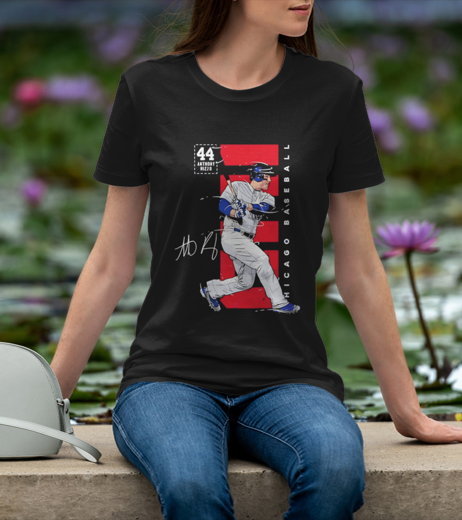 Chicago Baseball 44 Anthony Rizzo Swinging White And Red T-Shirt