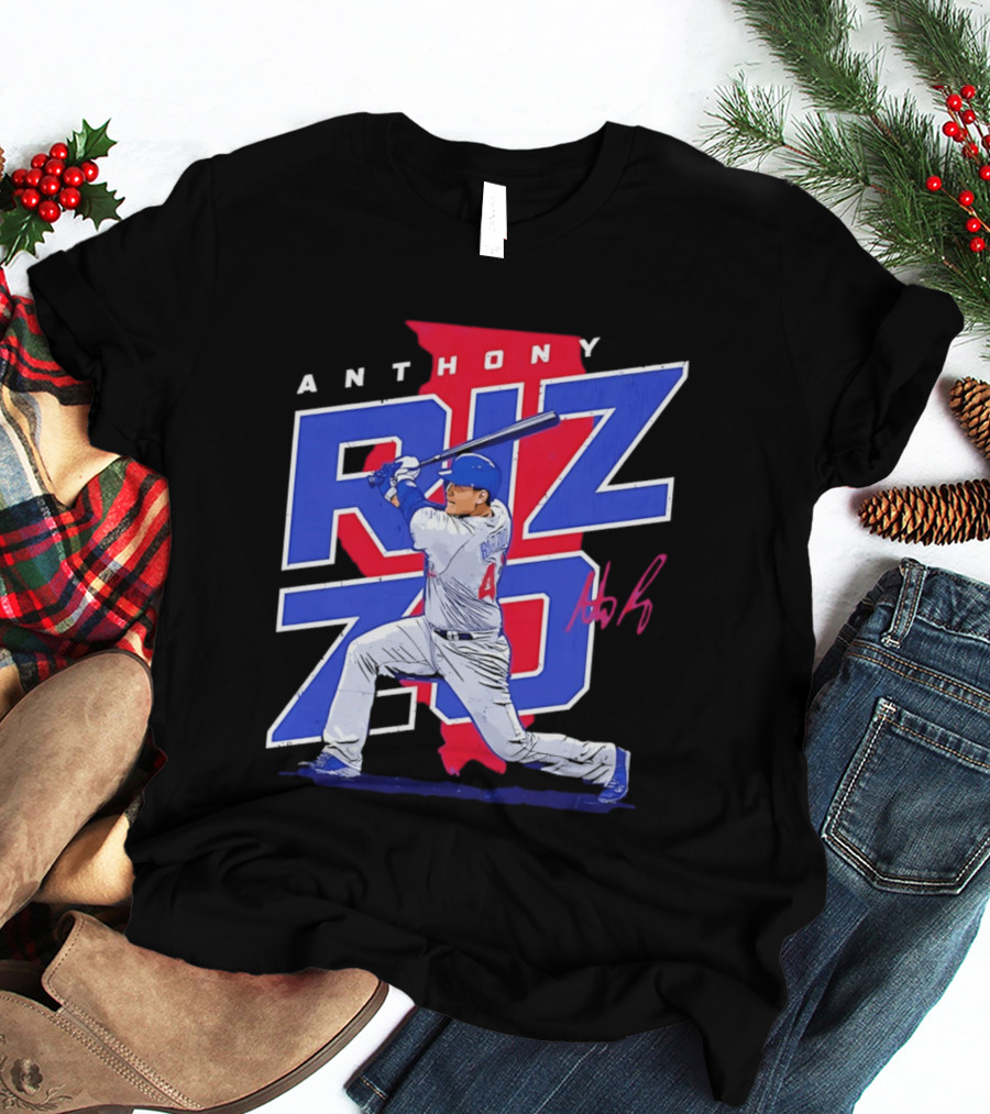 Anthony Rizzo 44 Chicago Cubs Batting Illinois Map T-Shirt