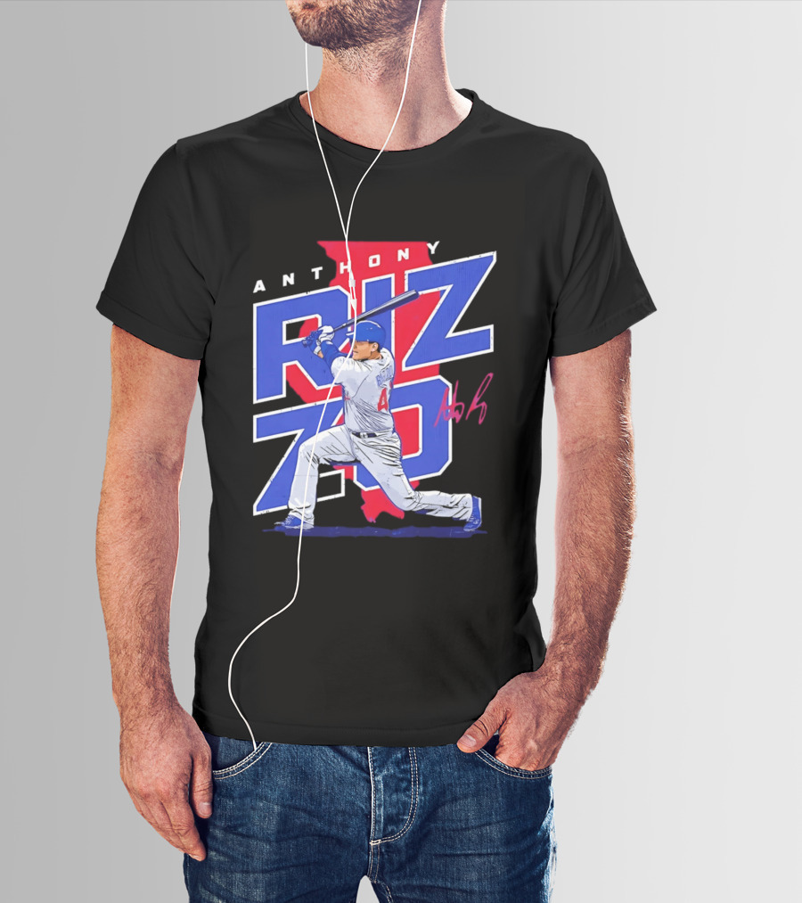 Anthony Rizzo 44 Chicago Cubs Batting Illinois Map T-Shirt
