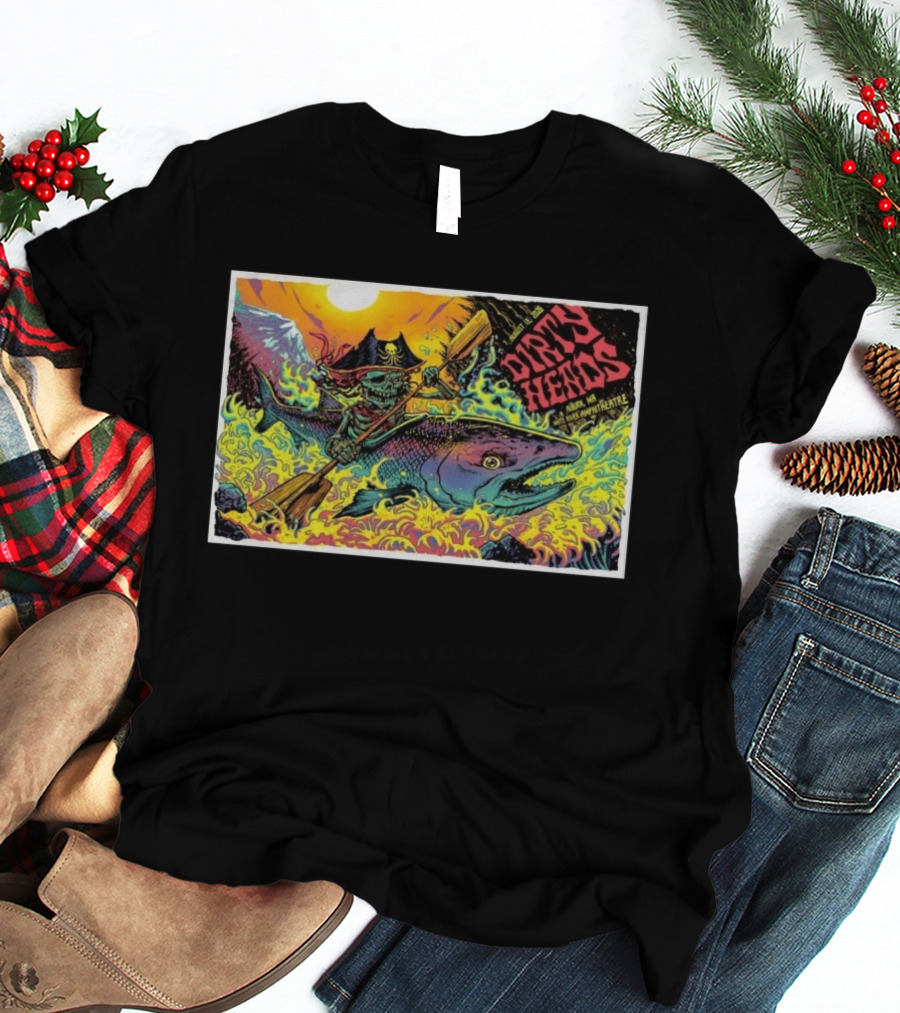 Dirty Heads Aug 13 2026 Skeleton Pirate Riding Fish White River Amphitheatre Auburn WA T-Shirt