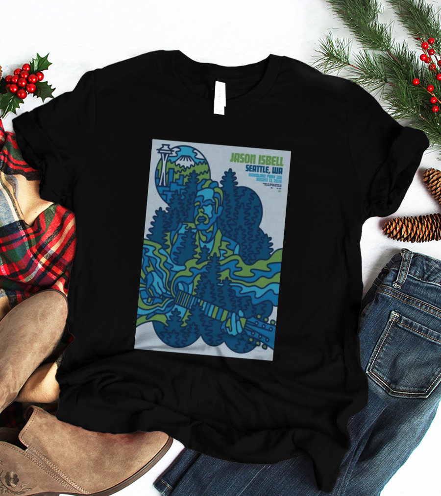 Jason Isbell Seattle WA Woodland Park Zoo August 13 2026 Concert With Space Needle And Mt Rainier T-Shirt