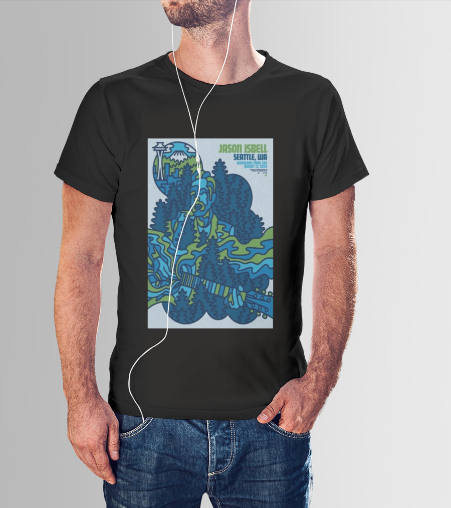 Jason Isbell Seattle WA Woodland Park Zoo August 13 2026 Concert With Space Needle And Mt Rainier T-Shirt