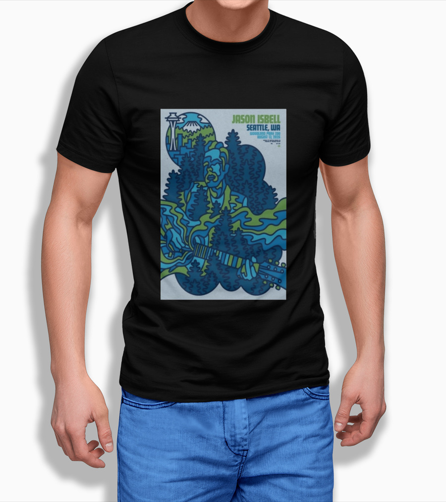 Jason Isbell Seattle WA Woodland Park Zoo August 13 2026 Concert With Space Needle And Mt Rainier T-Shirt