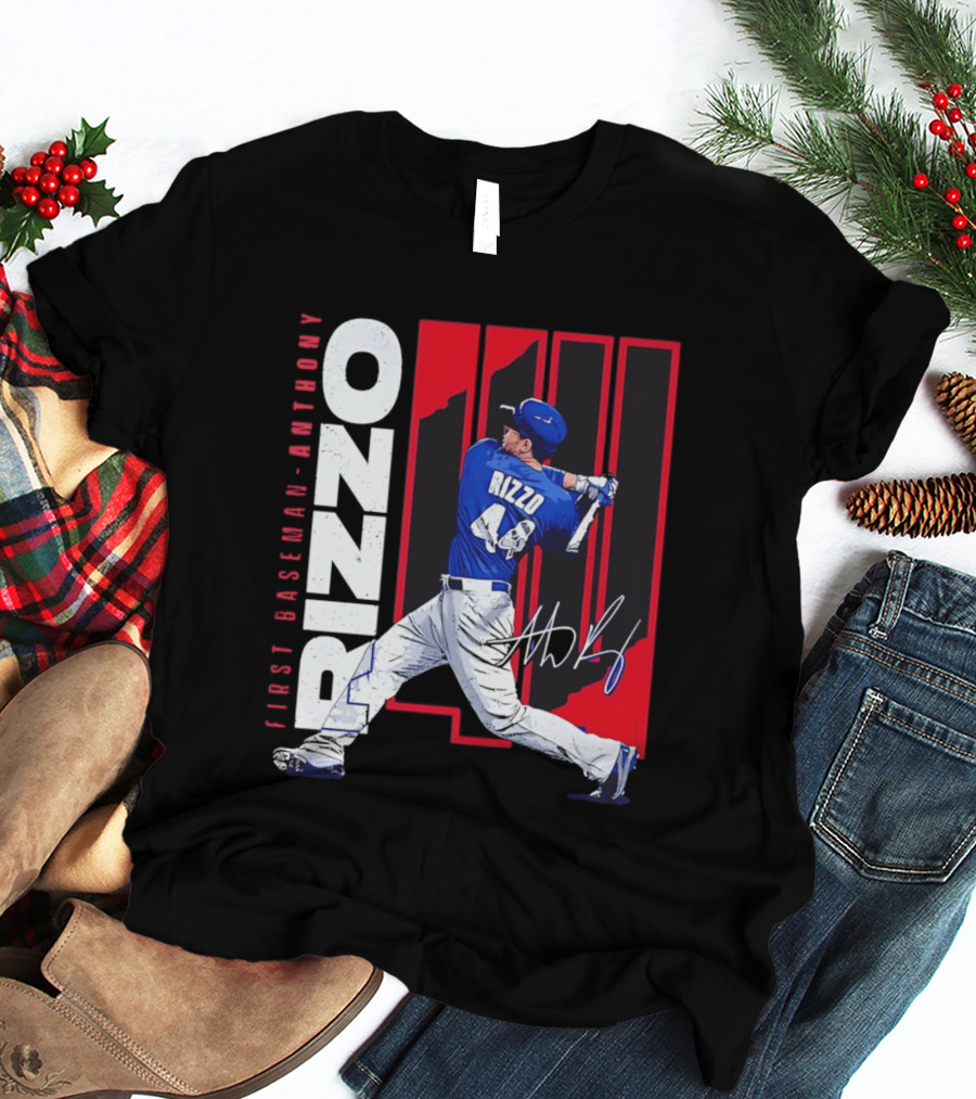 First Baseman Anthony Rizzo Swinging Action 44 Distressed T-Shirt