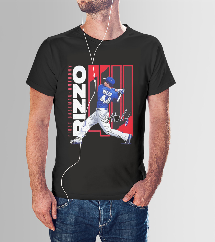 First Baseman Anthony Rizzo Swinging Action 44 Distressed T-Shirt