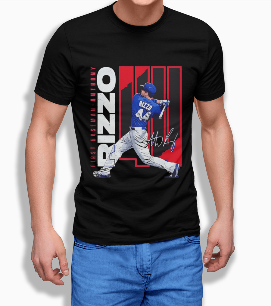 First Baseman Anthony Rizzo Swinging Action 44 Distressed T-Shirt