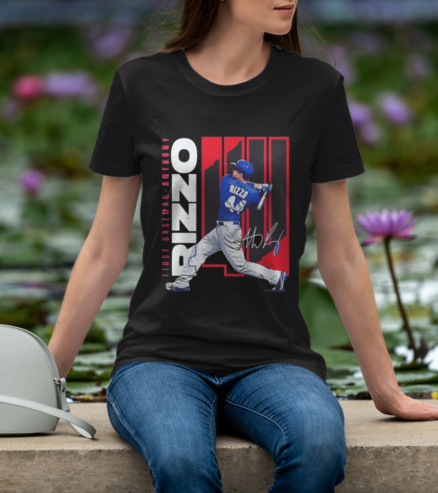 First Baseman Anthony Rizzo Swinging Action 44 Distressed T-Shirt