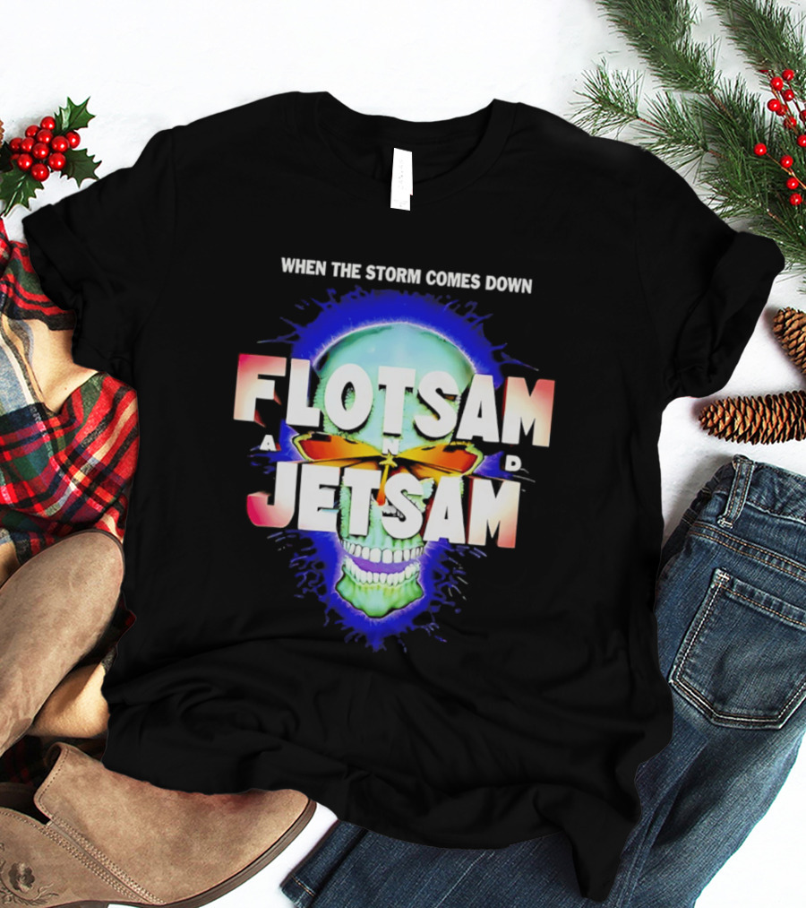 Flotsam And Jetsam When The Storm Comes Down Green Skull Blue Aura T-Shirt