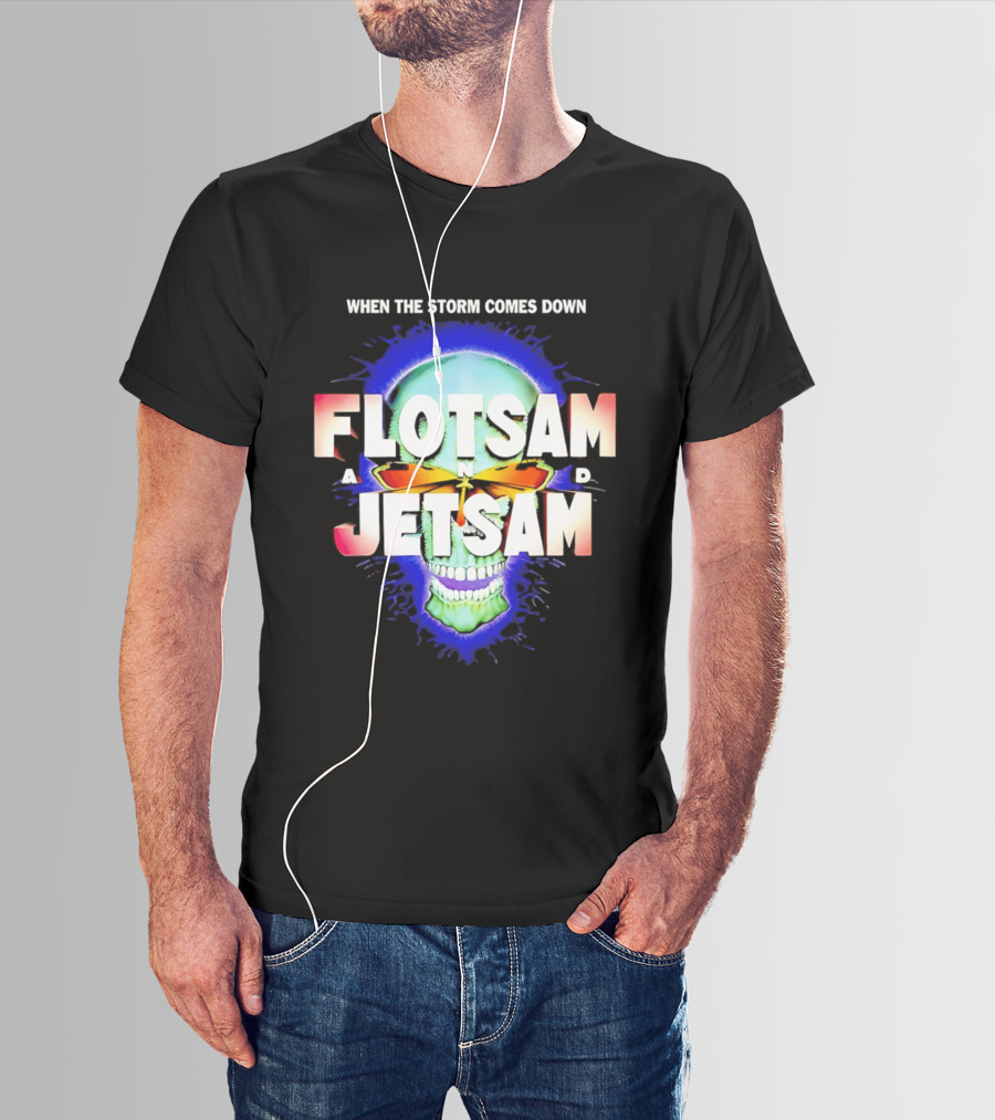 Flotsam And Jetsam When The Storm Comes Down Green Skull Blue Aura T-Shirt