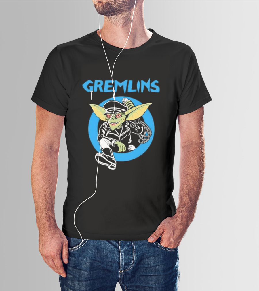 Gremlins Cartoon Leather Biker Gizmo Blue Circle T-Shirt