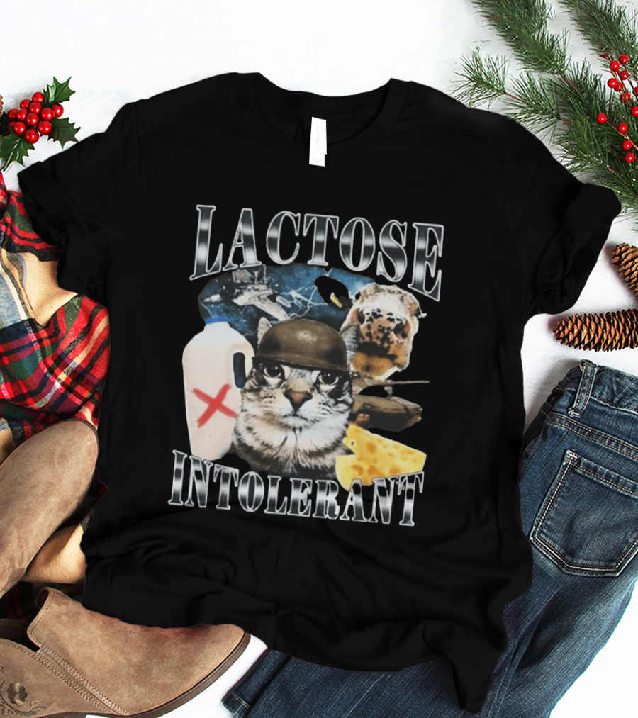 Lactose Tolerant Funny Cat Cheese Milk Jug Helmet Dog Spaceship T-Shirt