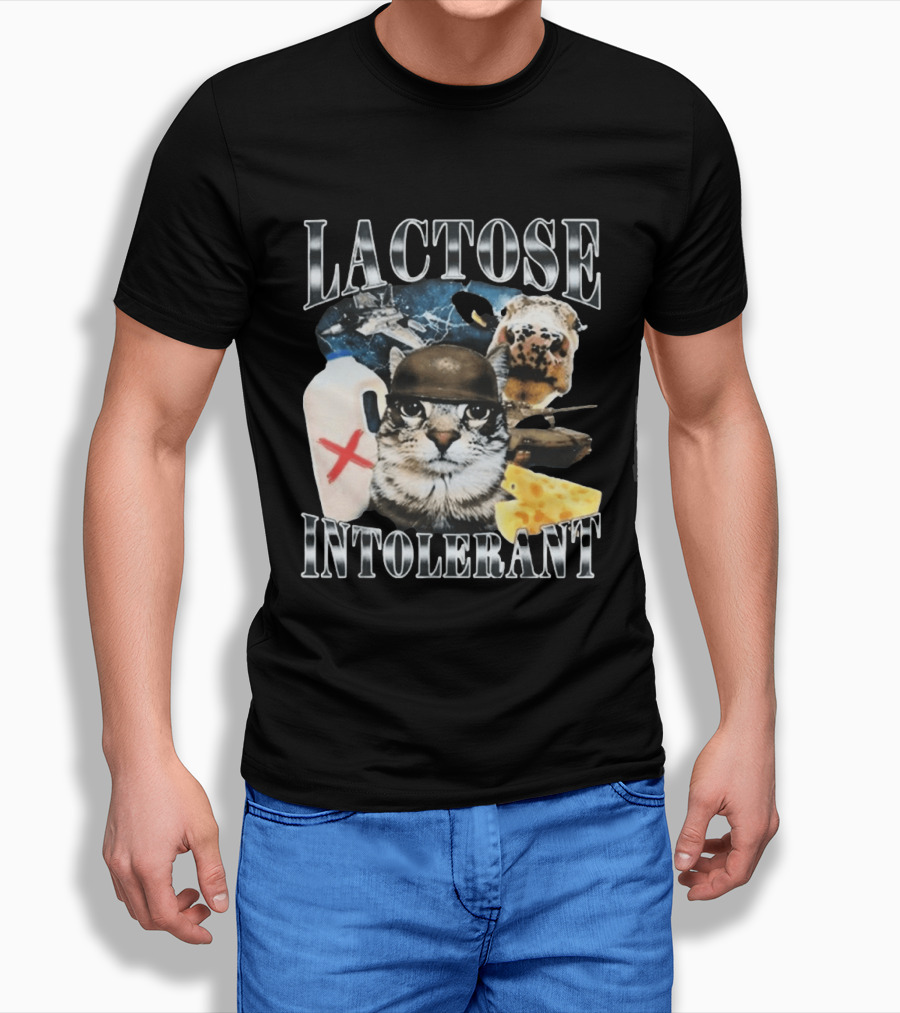 Lactose Tolerant Funny Cat Cheese Milk Jug Helmet Dog Spaceship T-Shirt
