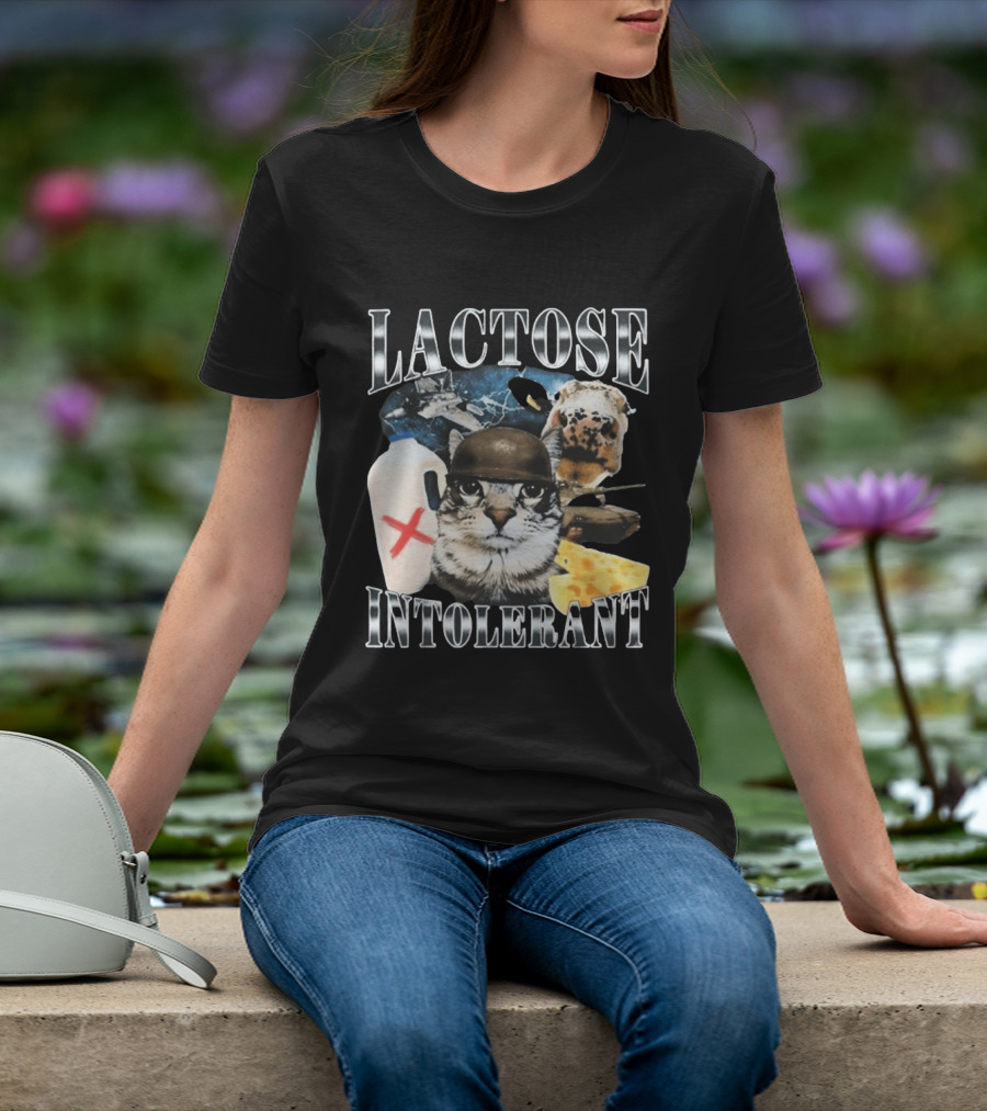 Lactose Tolerant Funny Cat Cheese Milk Jug Helmet Dog Spaceship T-Shirt