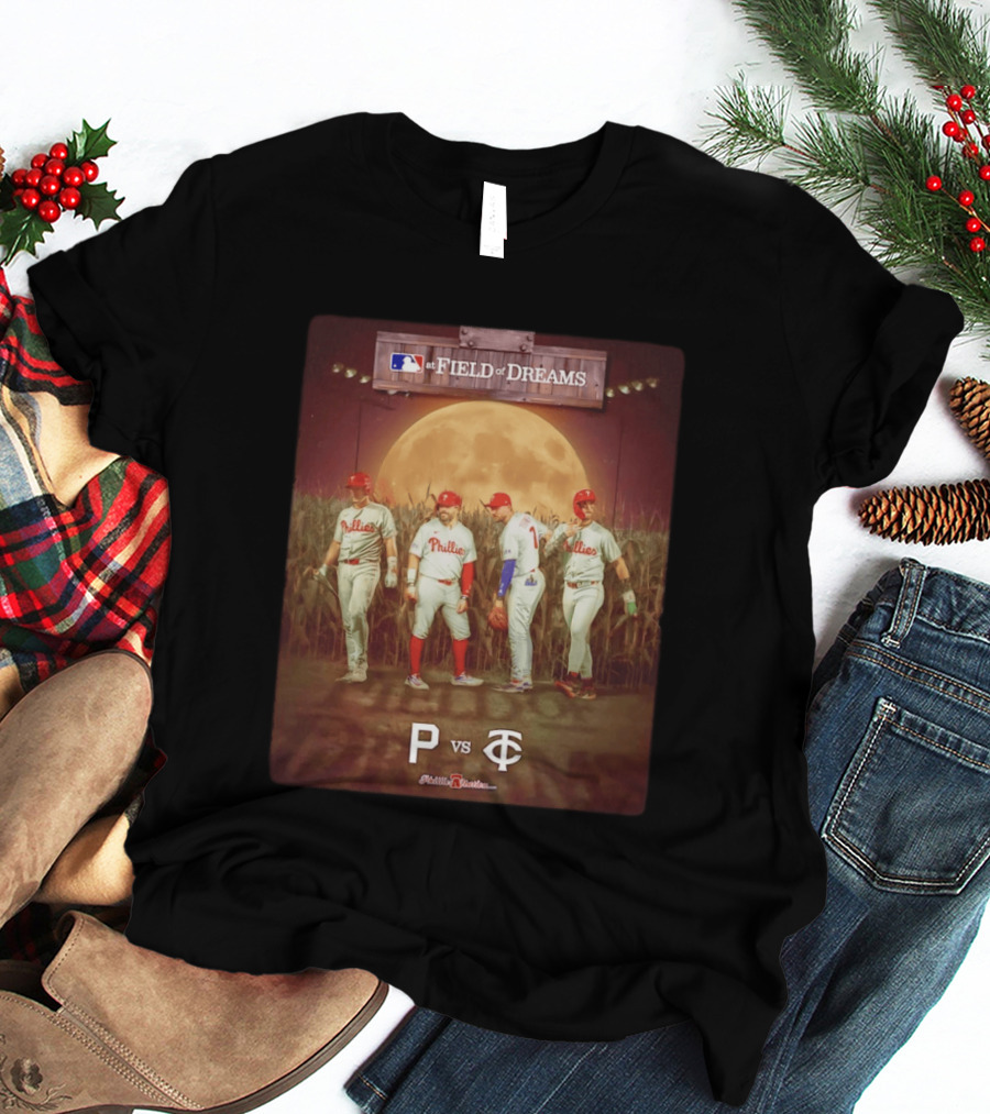 MLB At Field Of Dreams Philadelphia Phillies Vs Minnesota Twins 2026 Moonlit Cornfield Scene T-Shirt