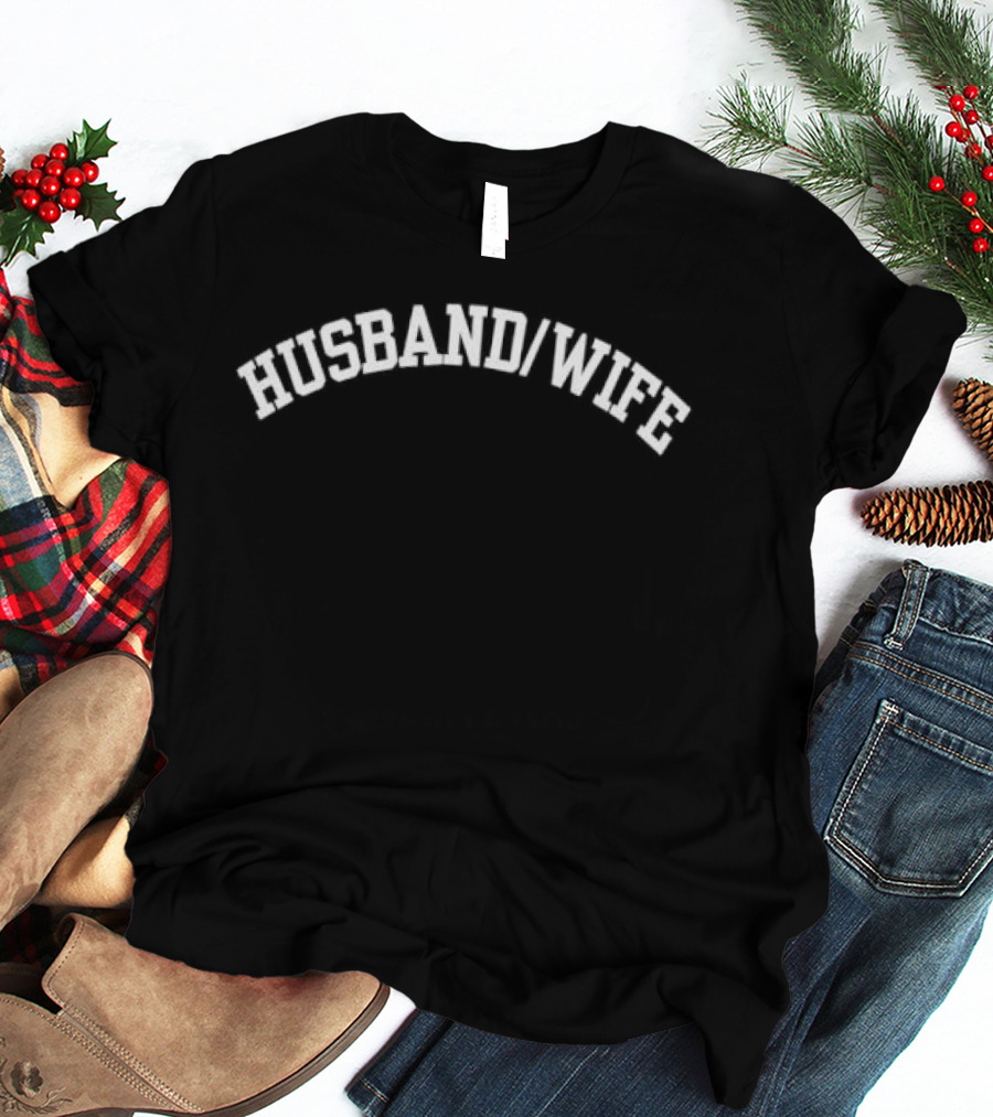 Husband Wife Arched White Varsity College Block T-Shirt