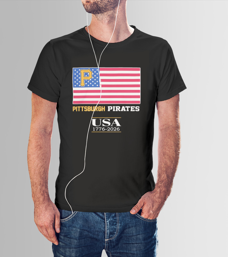Pittsburgh Pirates American Flag USA 1776 2026 Yellow P T-Shirt