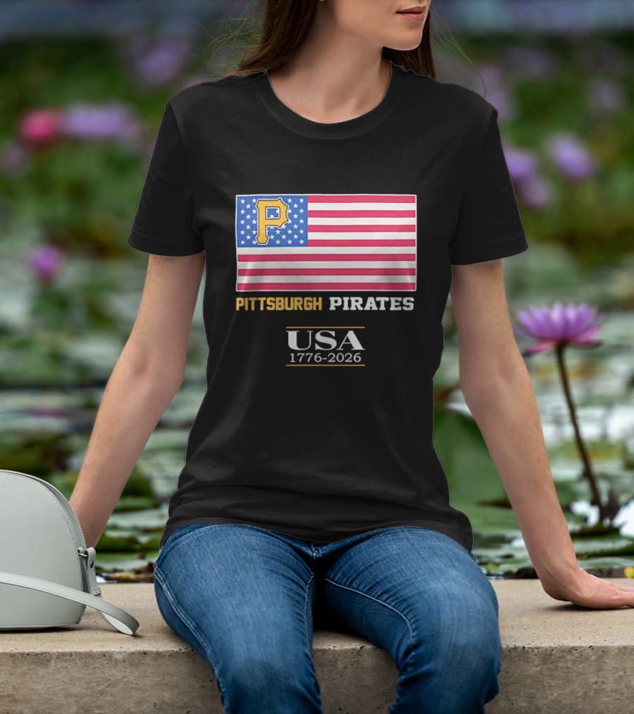 Pittsburgh Pirates American Flag USA 1776 2026 Yellow P T-Shirt
