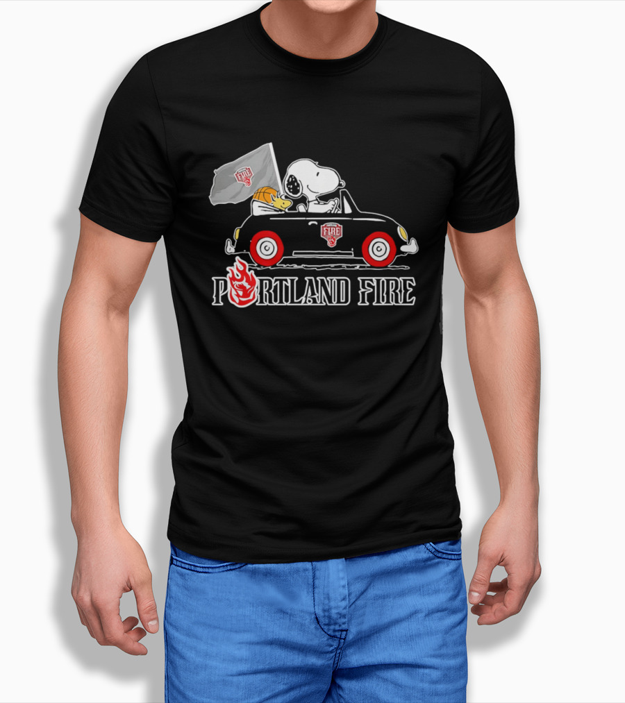 Portland Fire Snoopy And Woodstock Driving Vintage Car With Flag T-Shirt