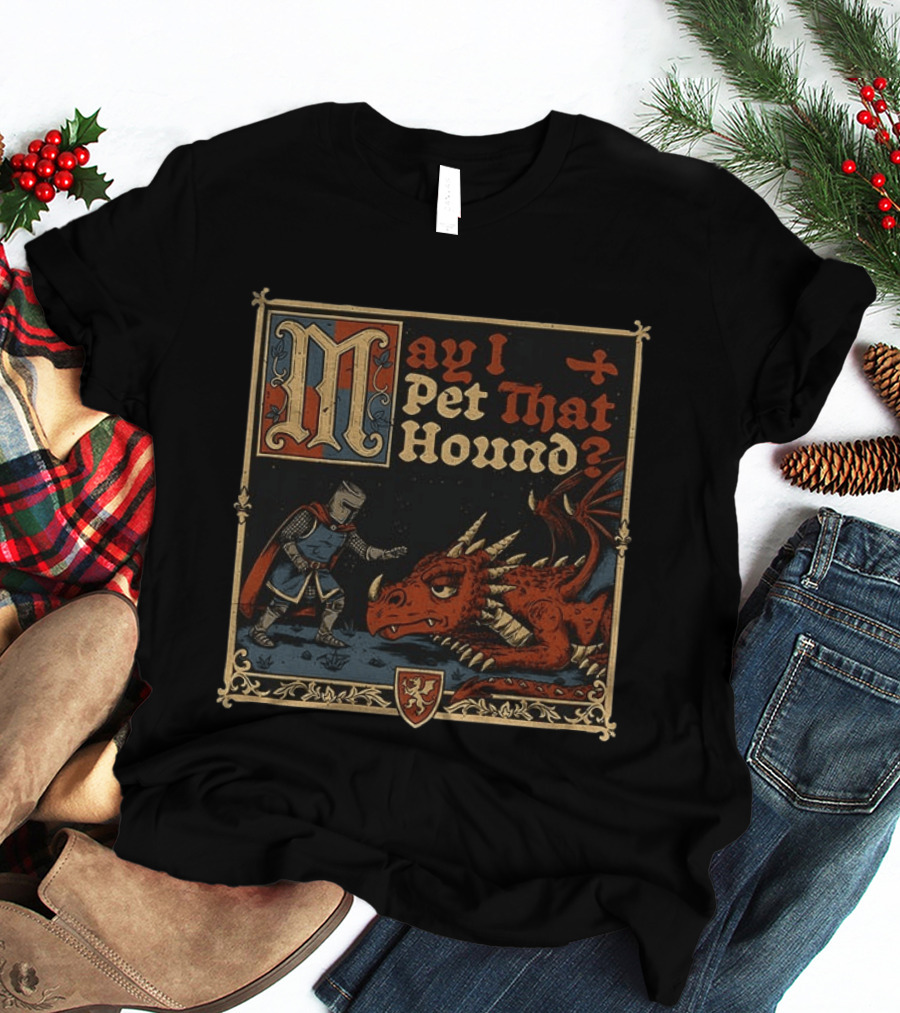 May I Pet That Hound Medieval Knight And Dragon Meme T-Shirt