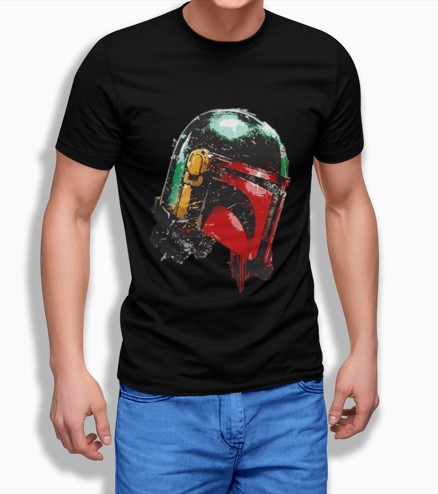 Star Wars Boba Fett Helmet Distressed Paint Splatter Drip T-Shirt