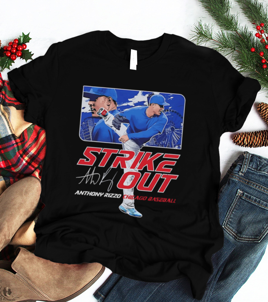 Strike Out Anthony Rizzo Chicago Baseball Pitcher Ferris Wheel Skyline T-Shirt