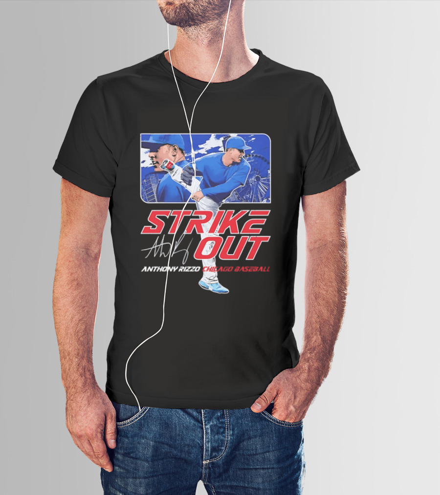 Strike Out Anthony Rizzo Chicago Baseball Pitcher Ferris Wheel Skyline T-Shirt