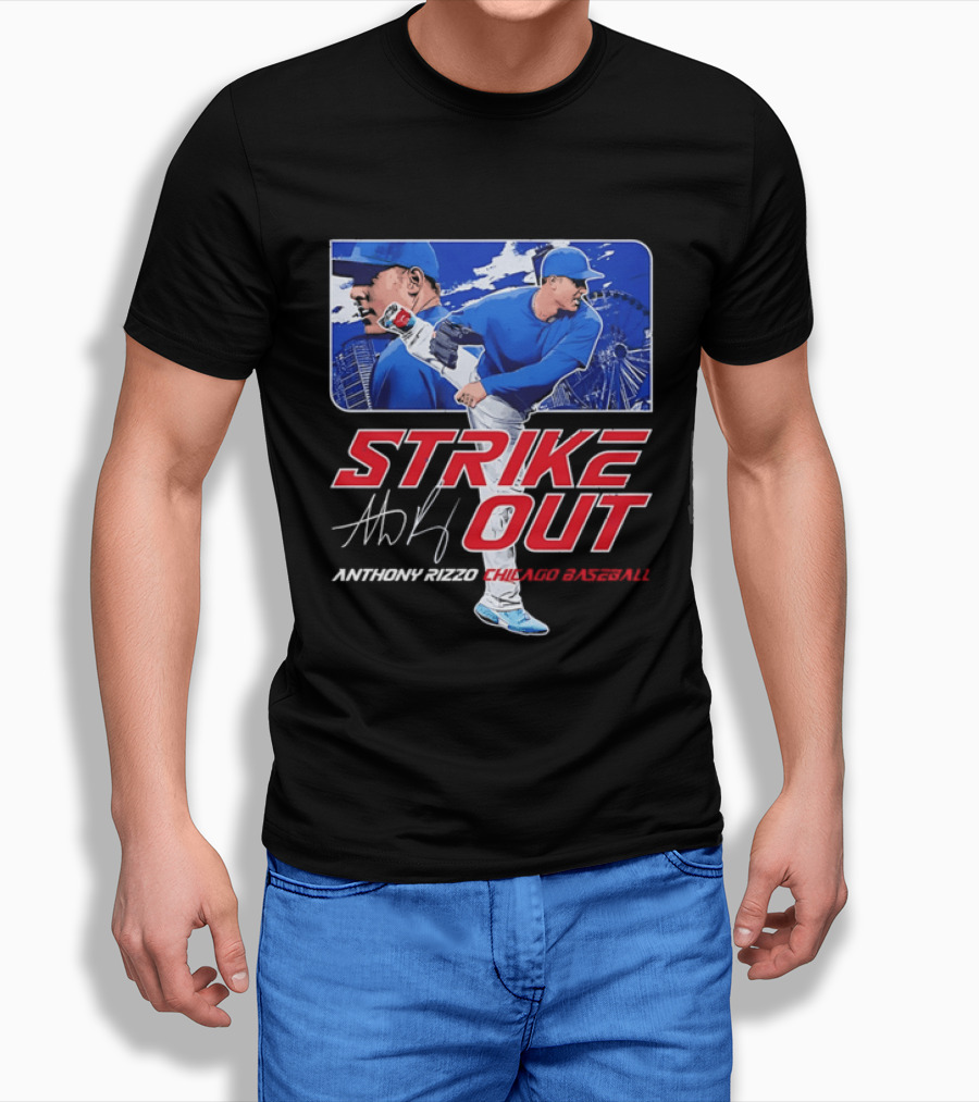 Strike Out Anthony Rizzo Chicago Baseball Pitcher Ferris Wheel Skyline T-Shirt