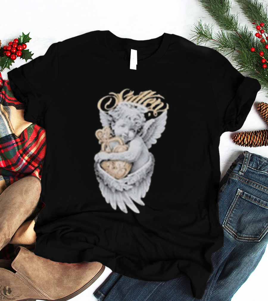 Sullen Heavenly Angel Embracing Heart T-Shirt