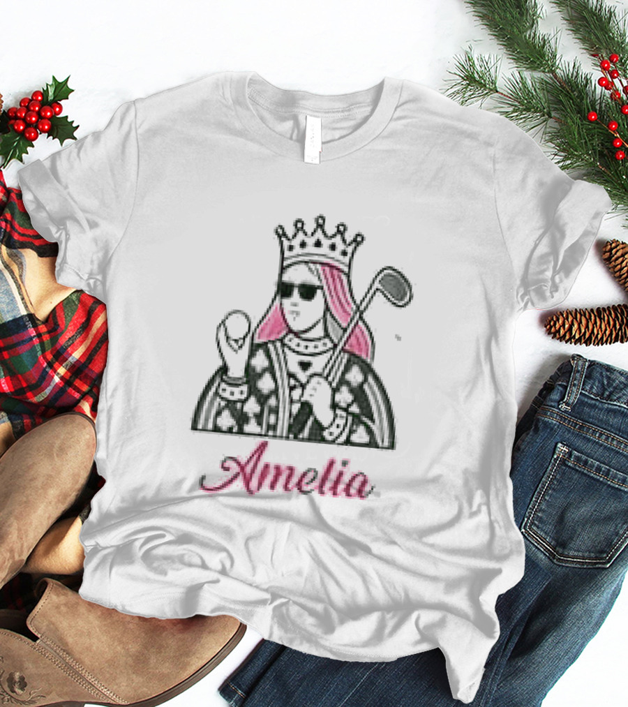 Amelia Queen Of Clubs Womens Golf With Pink Hair And Crown T-Shirt