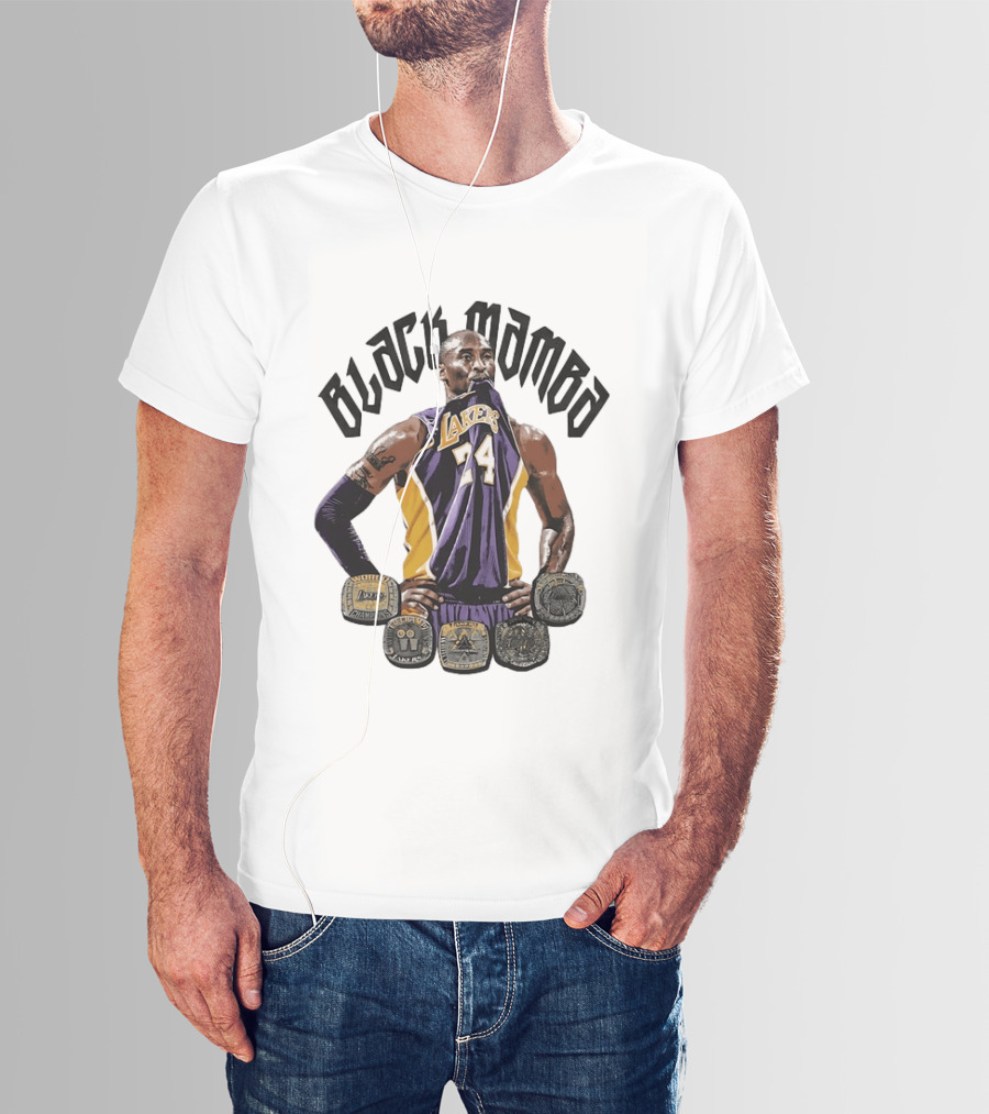 Black Mamba Kobe Bryant 24 Los Angeles Lakers NBA 5 Championship Rings T-Shirt
