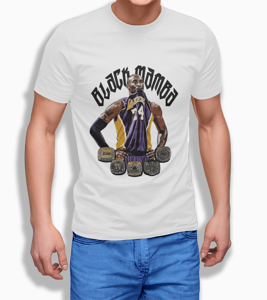 Black Mamba Kobe Bryant 24 Los Angeles Lakers NBA 5 Championship Rings T-Shirt