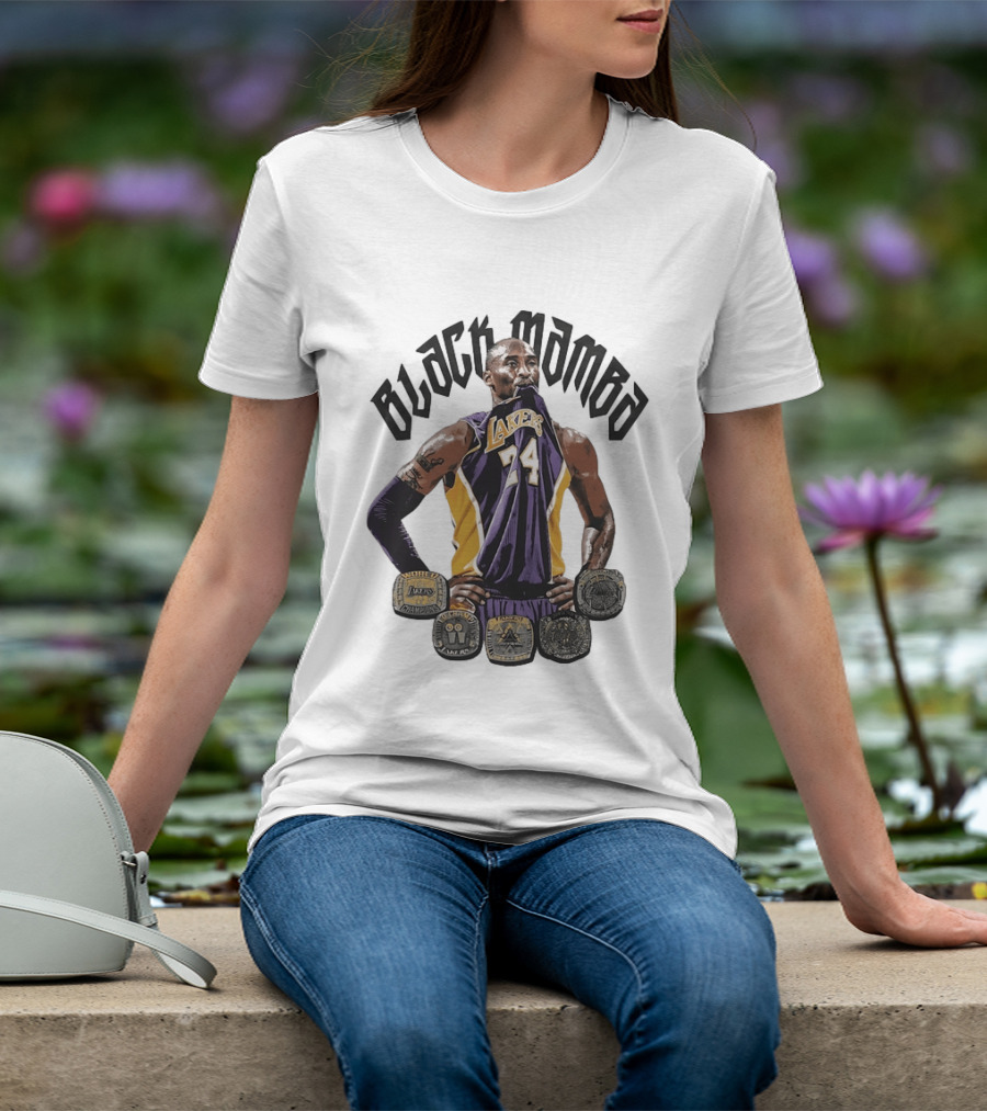 Black Mamba Kobe Bryant 24 Los Angeles Lakers NBA 5 Championship Rings T-Shirt