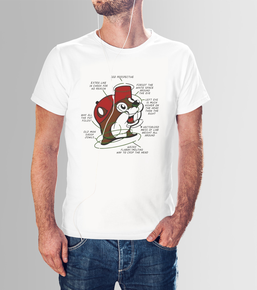 Buc Ee's Odd Perspective Extra Line Vectorized Mess Critique T-Shirt