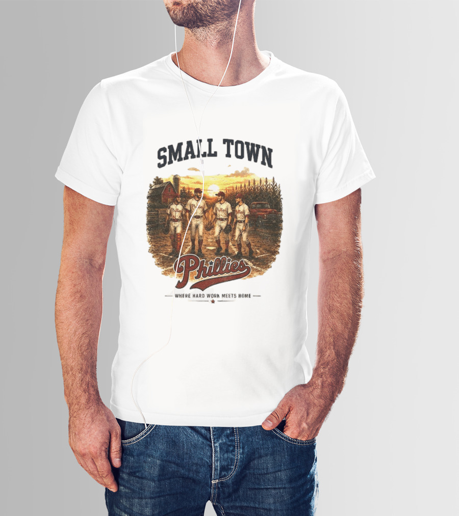 Phillies Small Town Baseball Where Hard Work Meets Home T-Shirt