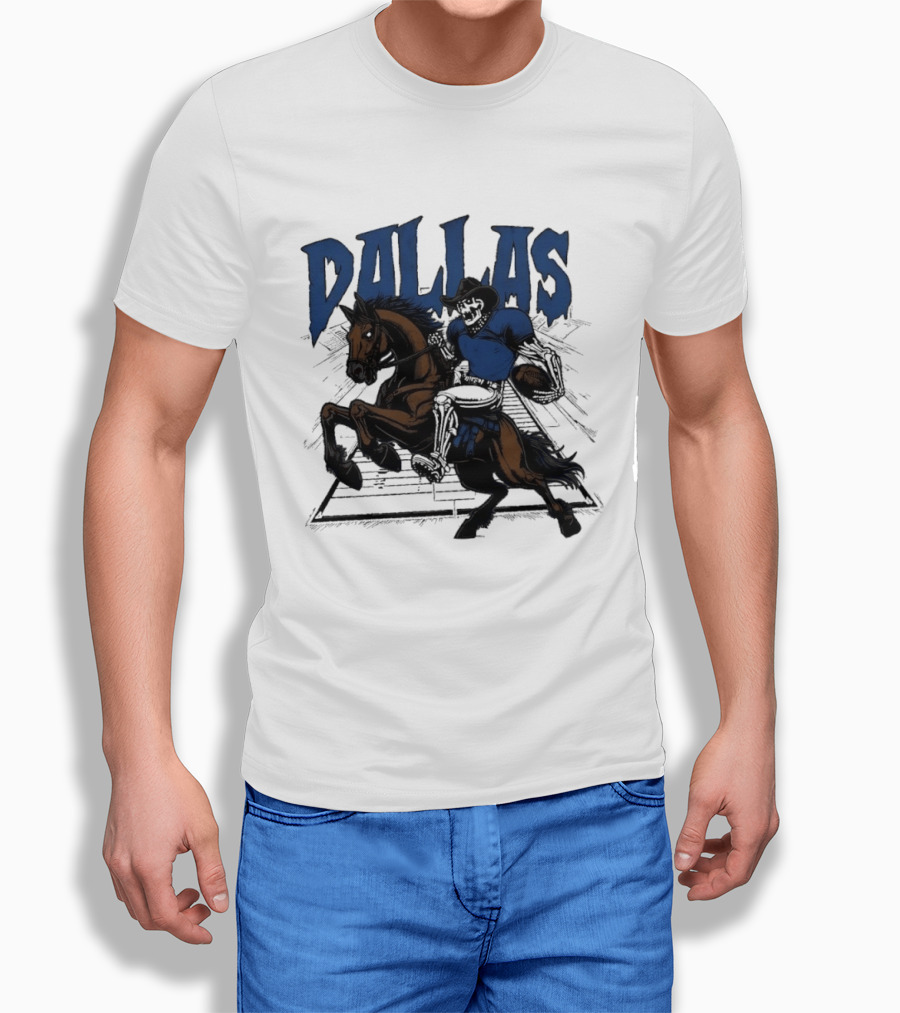 Dallas Cowboy Skeleton Riding Horse Playing Football T-Shirt