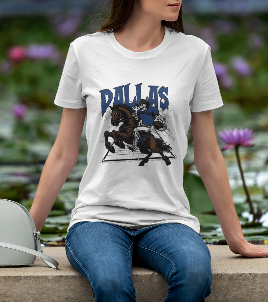 Dallas Cowboy Skeleton Riding Horse Playing Football T-Shirt