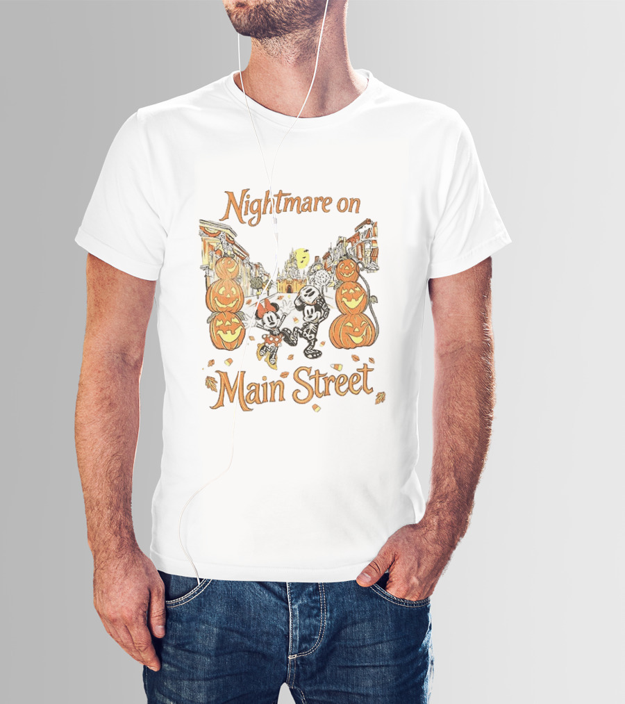 Disney Mickey And Minnie Mouse Halloween Nightmare On Main Street Pumpkins Autumn Fall T-Shirt