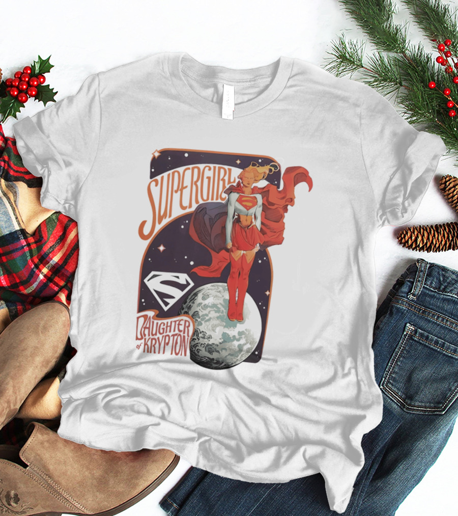 Supergirl Daughter Of Krypton DC Comic Style Superhero Logo Moon Scene T-Shirt