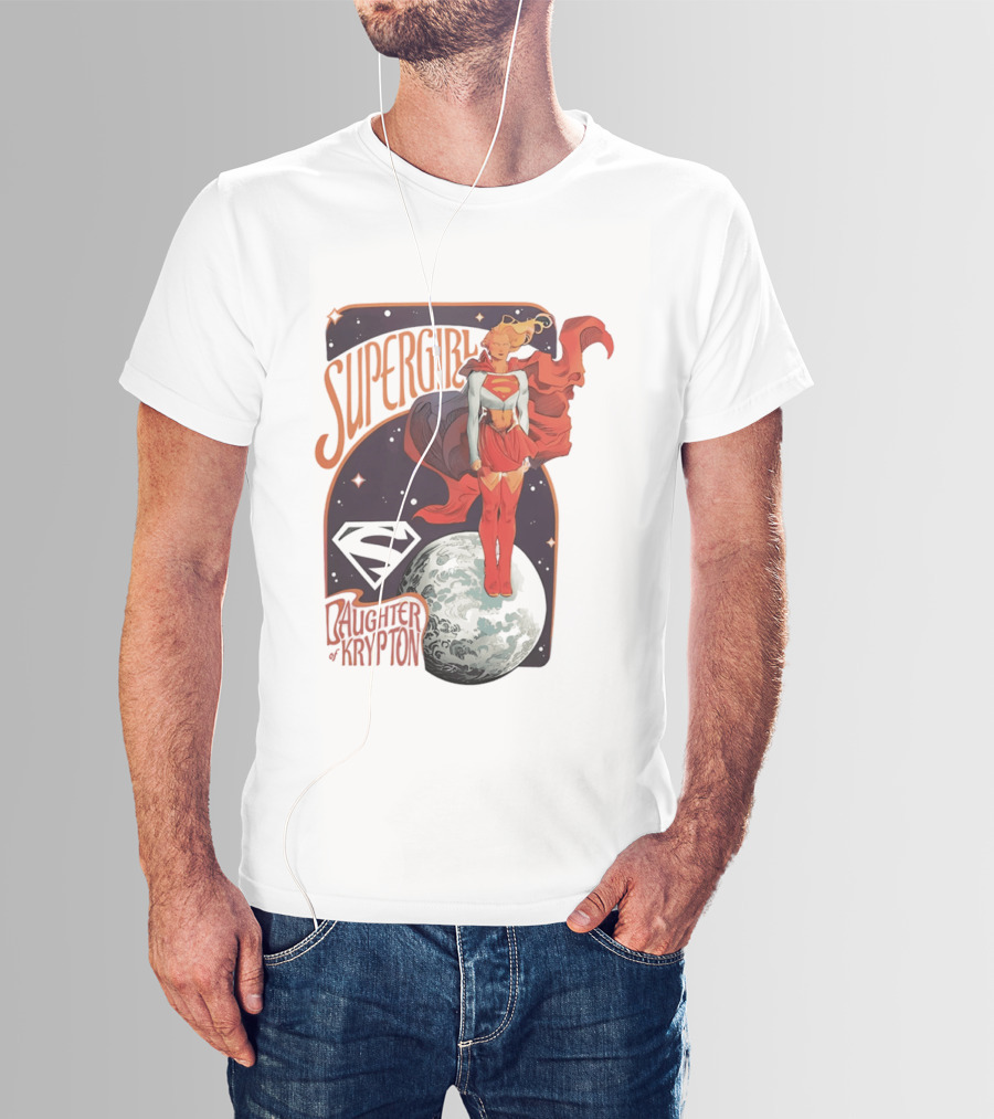 Supergirl Daughter Of Krypton DC Comic Style Superhero Logo Moon Scene T-Shirt
