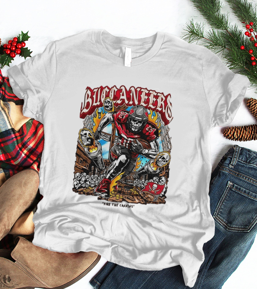 Buccaneers Fire The Cannons Skeleton Football T-Shirt