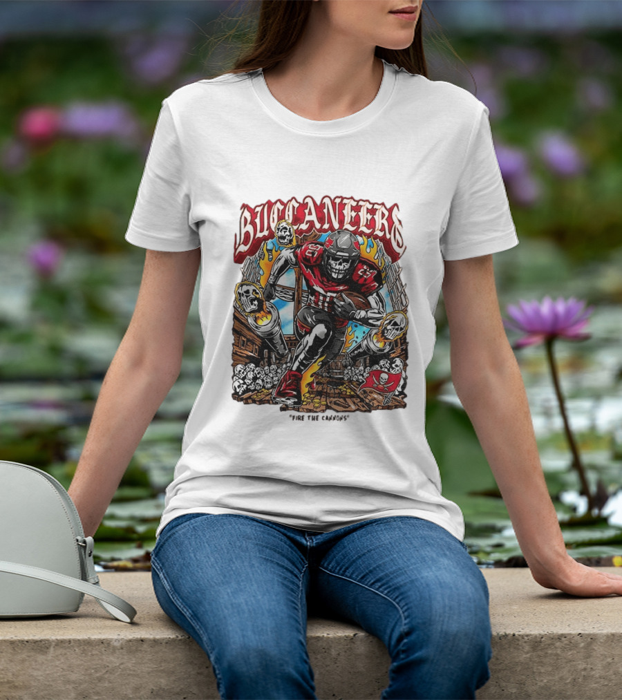 Buccaneers Fire The Cannons Skeleton Football T-Shirt