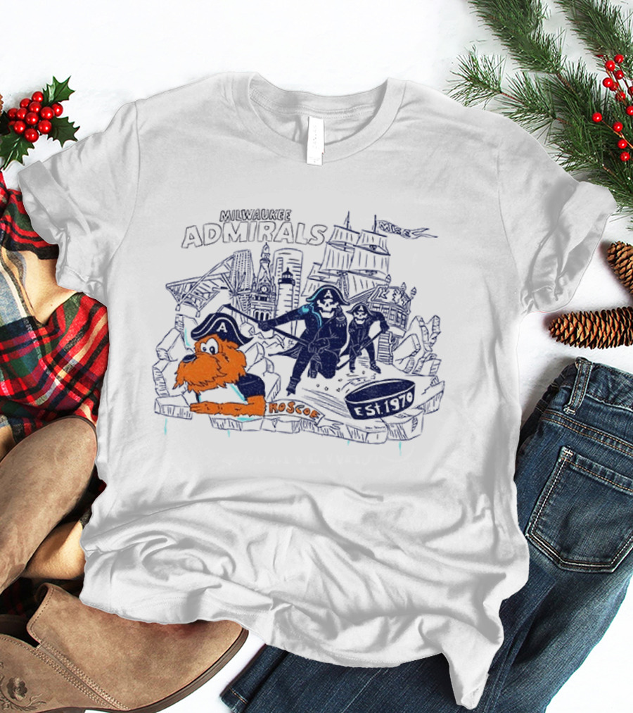 Milwaukee Admirals Roscoe Est 1970 Hockey Mascot And Cityscape T-Shirt